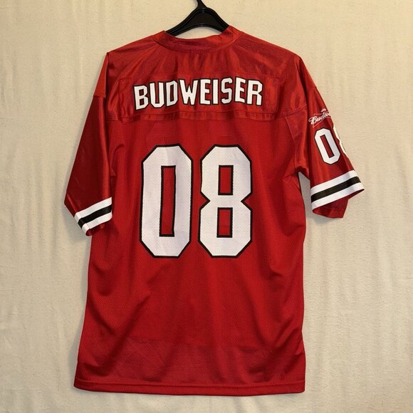 Budweiser Football Jersey 8th Man 08 Red White Stitched Large NFL - Picture 7 of 9